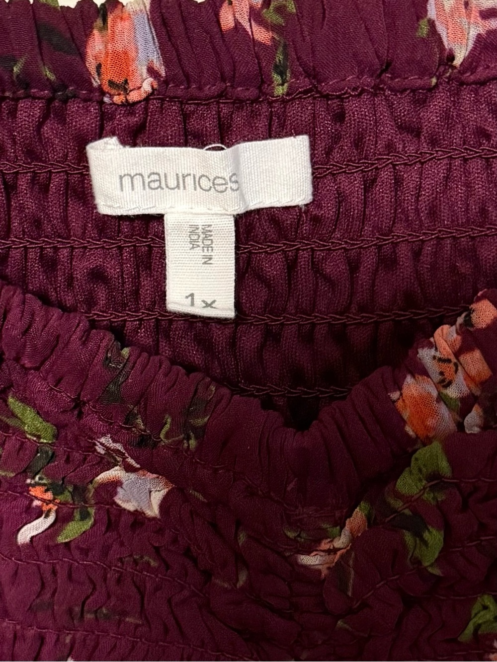 Maurice’s Women’s Floral Shirred Bodice Dress - Burgundy Pink- 1X - Picture 4 of 7